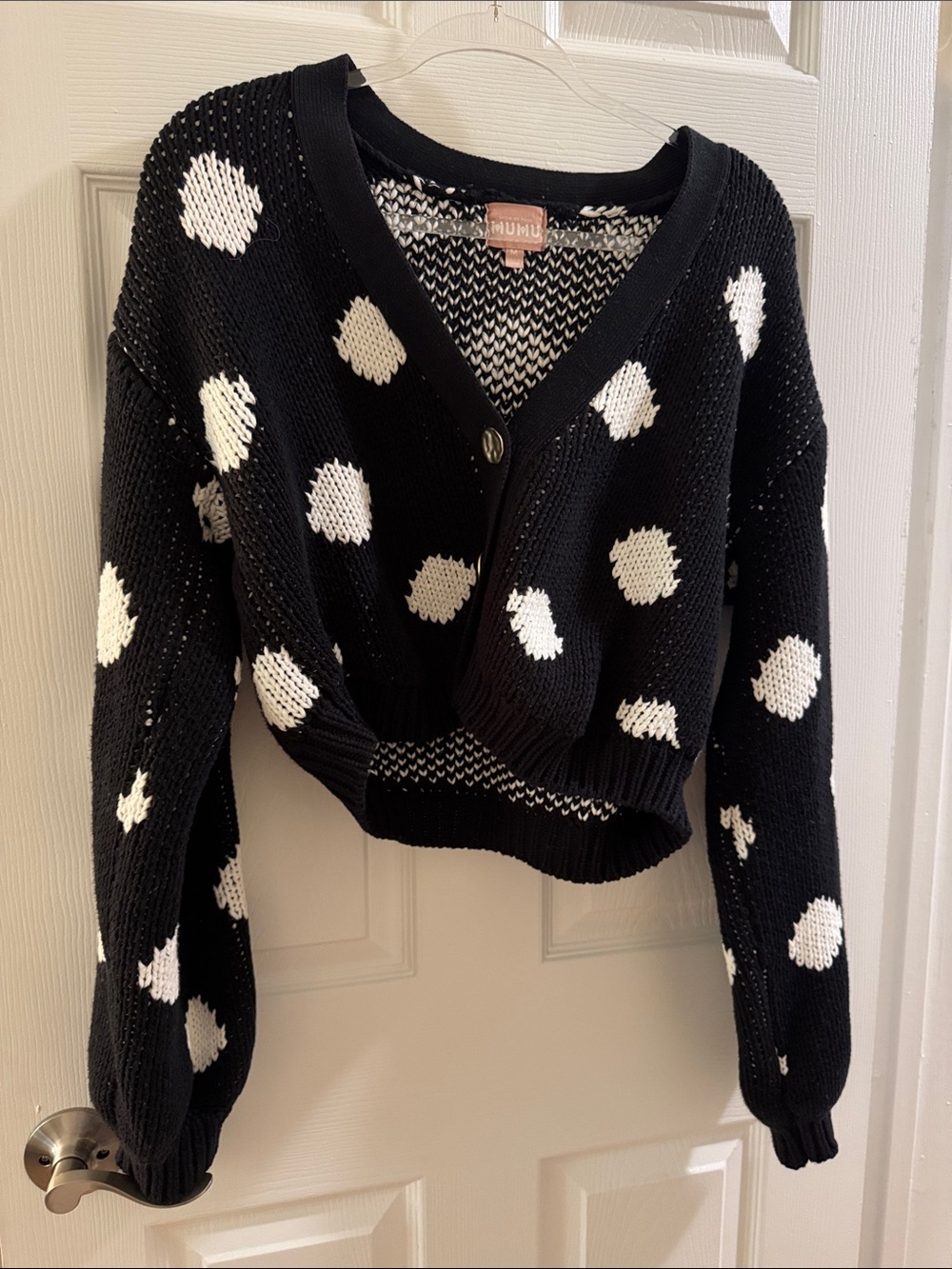 Show Me Your MuMu Black Cropped Polka Dot Cardigan